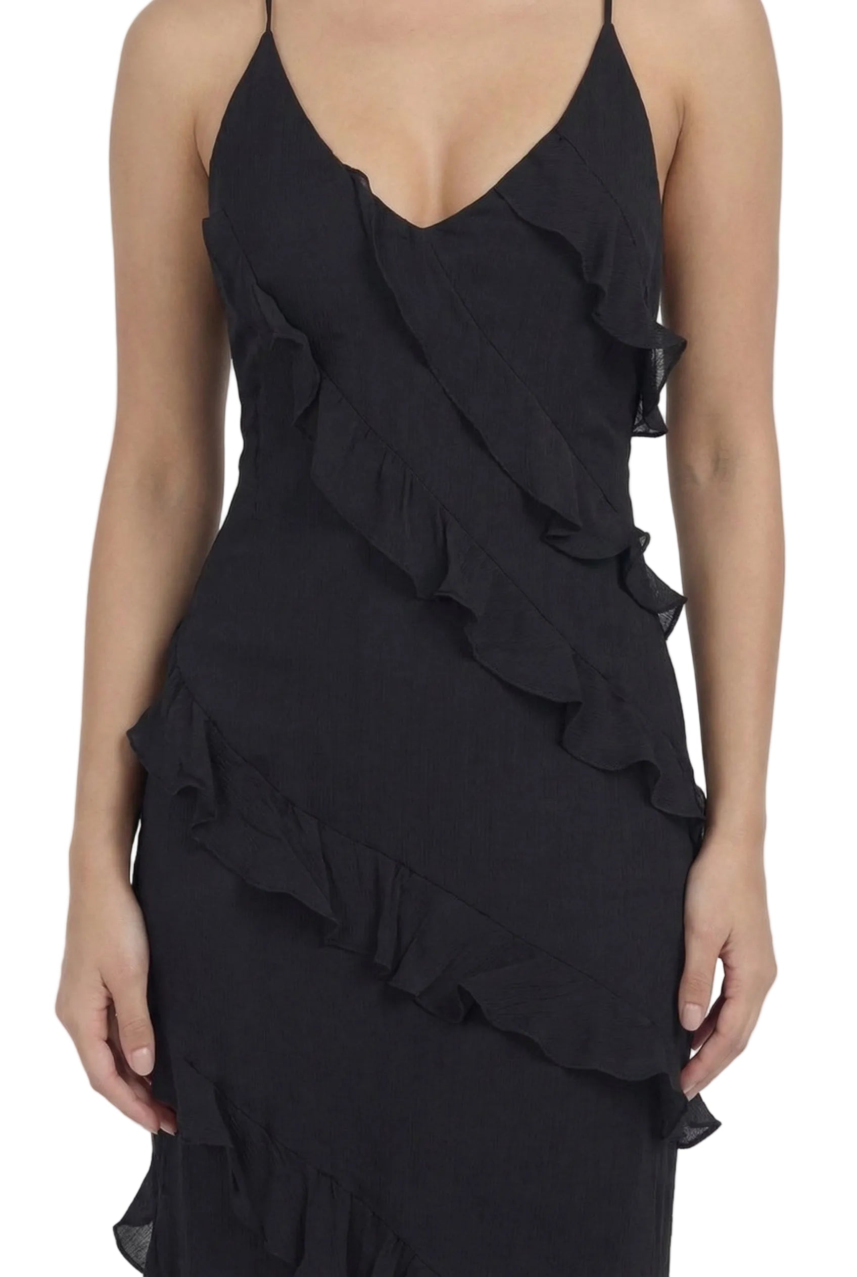 Noir Cascade Ruffle Maxi Dress