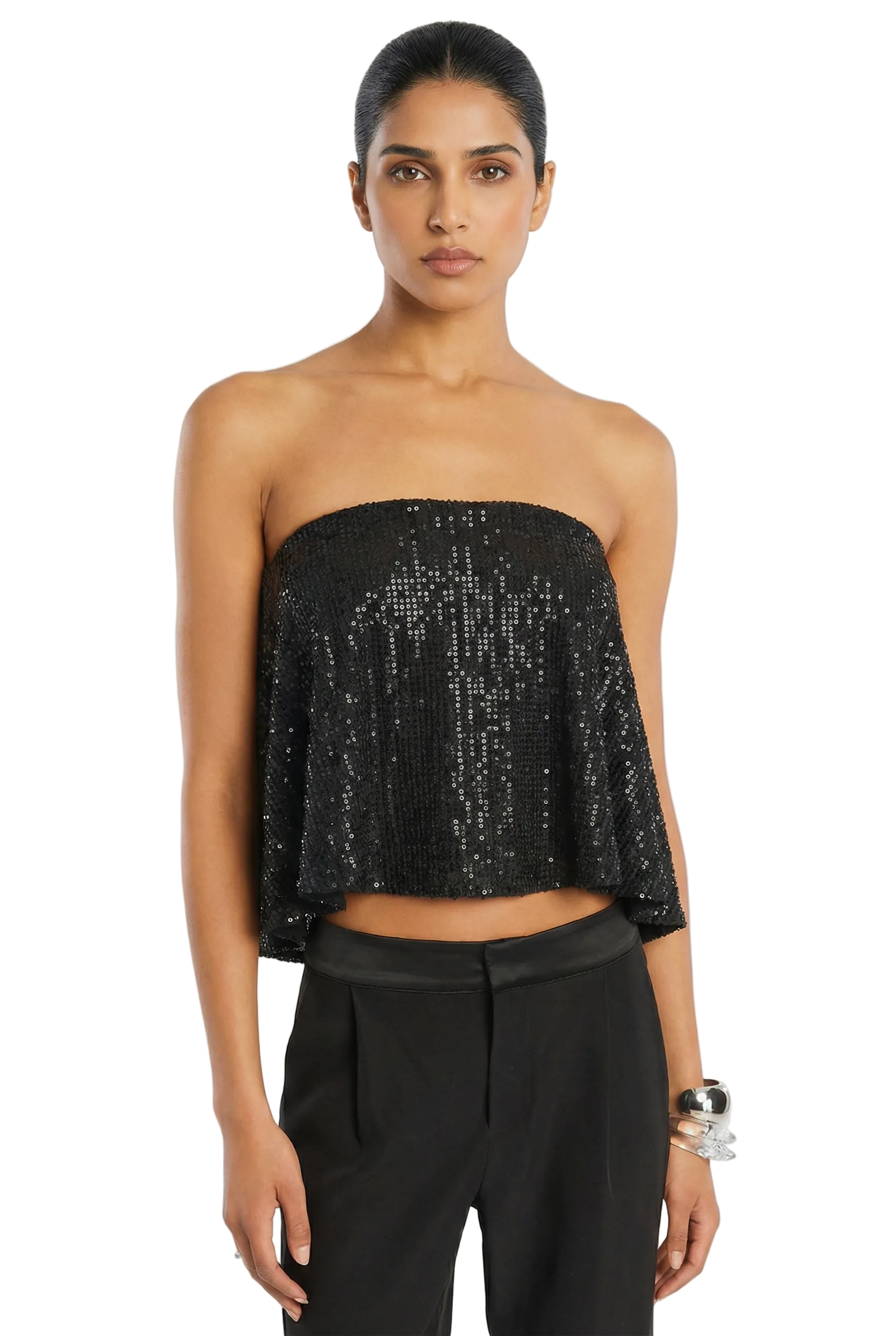 Noir Sequin Strapless Crop Top