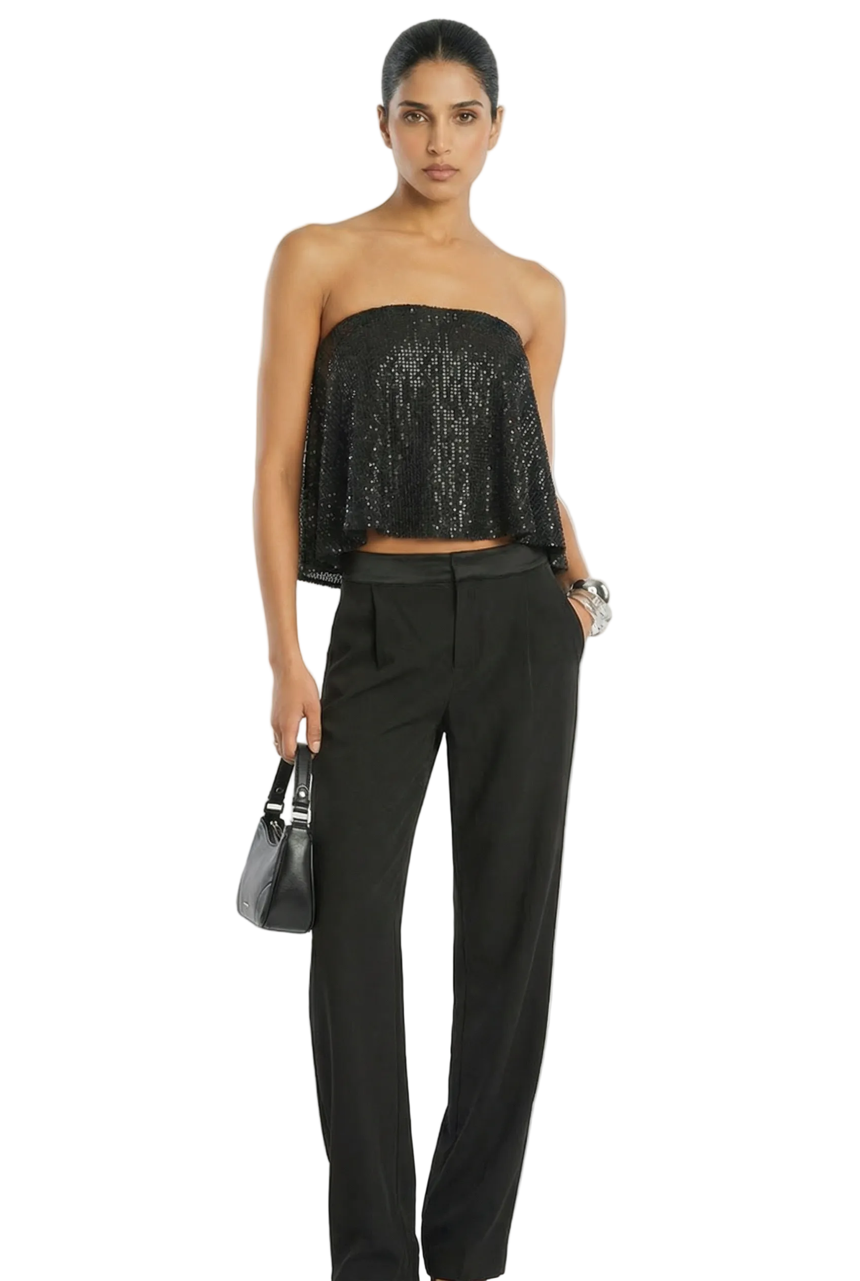 Noir Sequin Strapless Crop Top