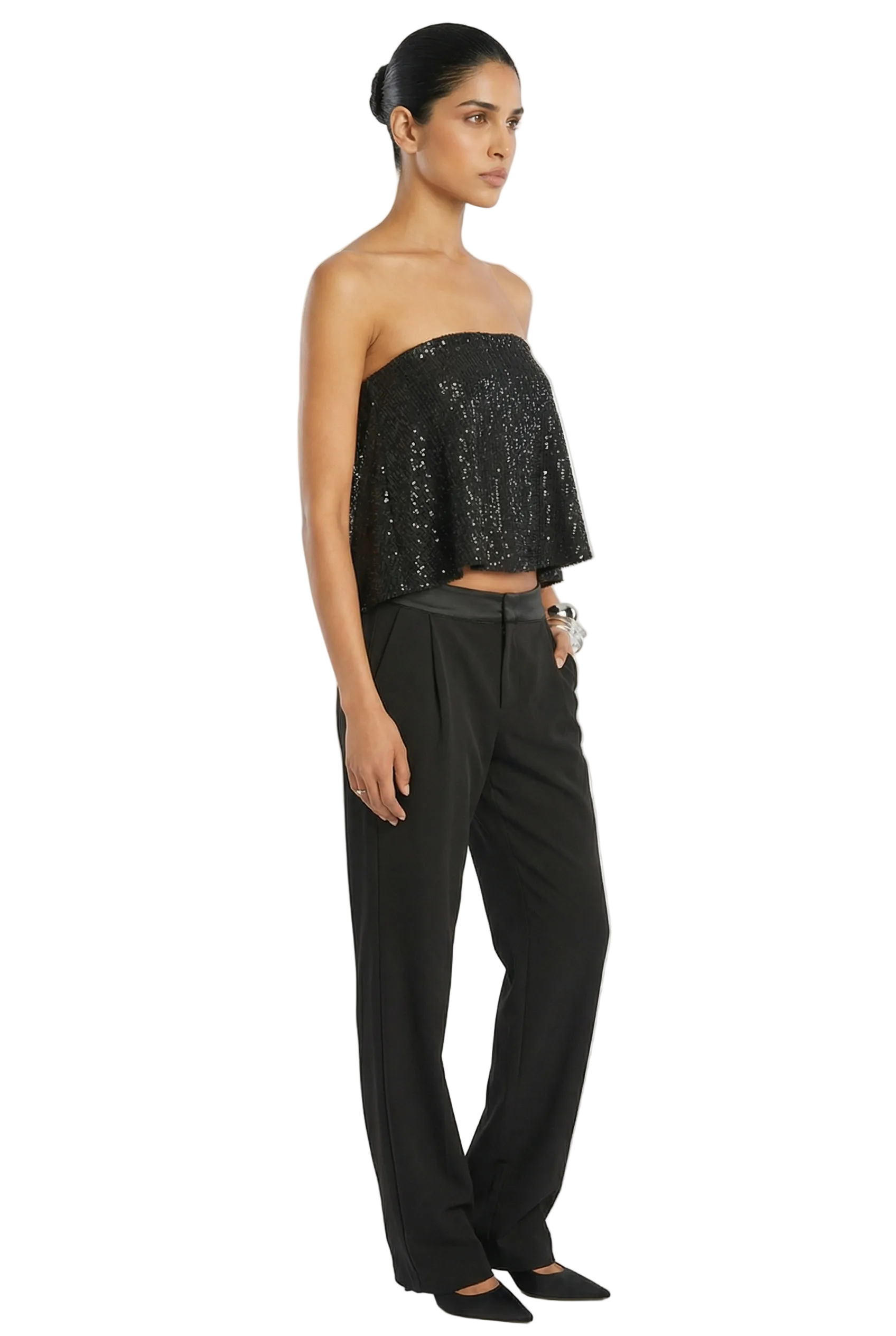 Noir Sequin Strapless Crop Top