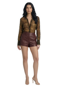 Burgundy Leather Tailored Shorts