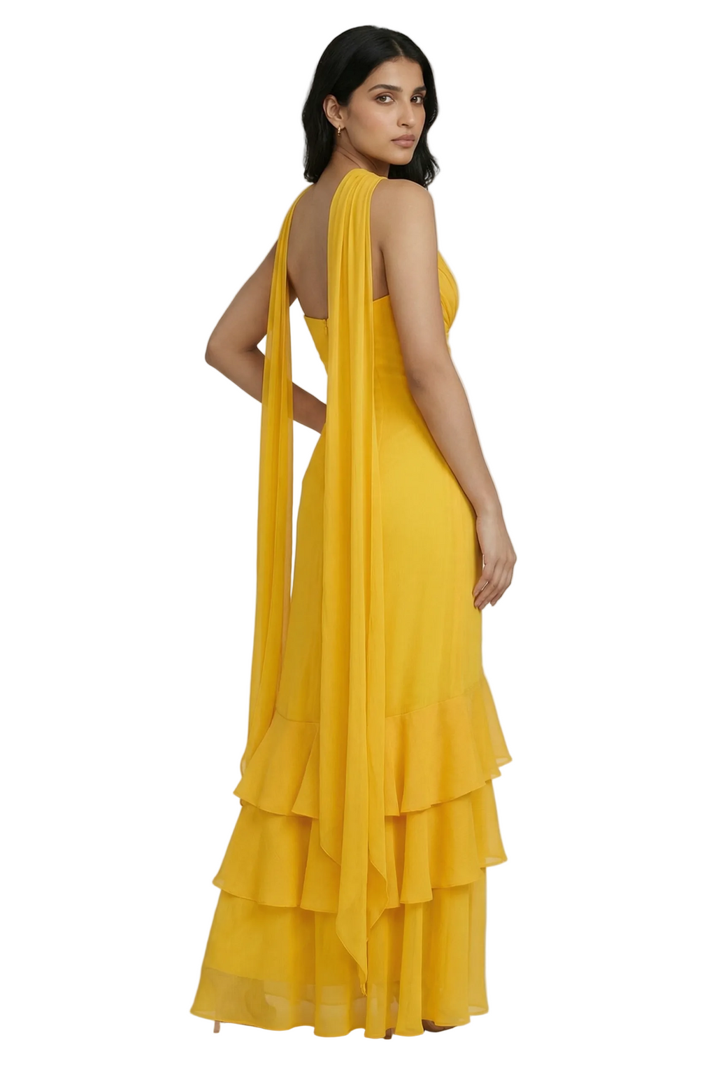 Blossom Cowl Neck Ruffle Hem Maxi Dress with Scarf Detail