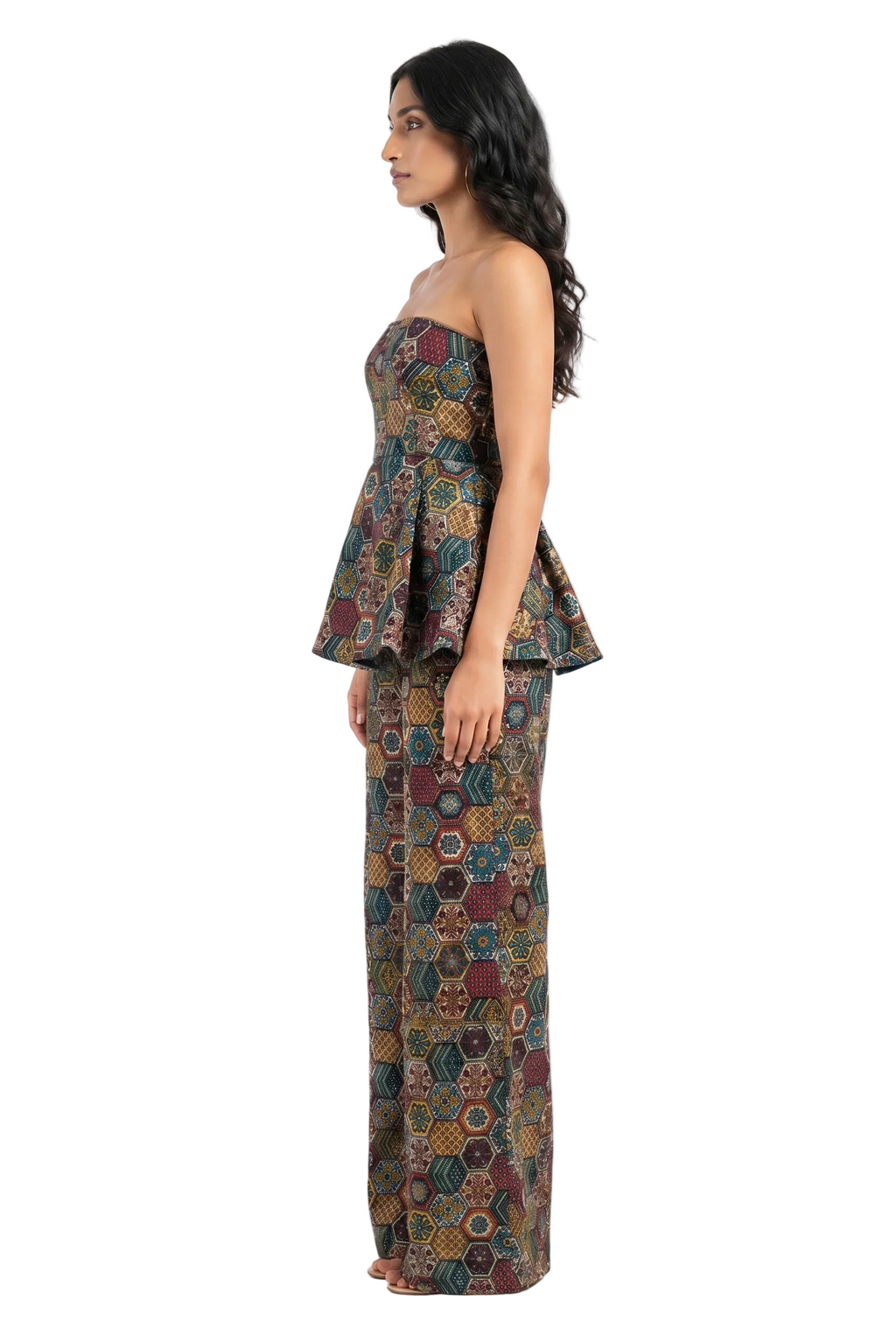 Mosaic Royale Strapless Peplum Co-ord Set