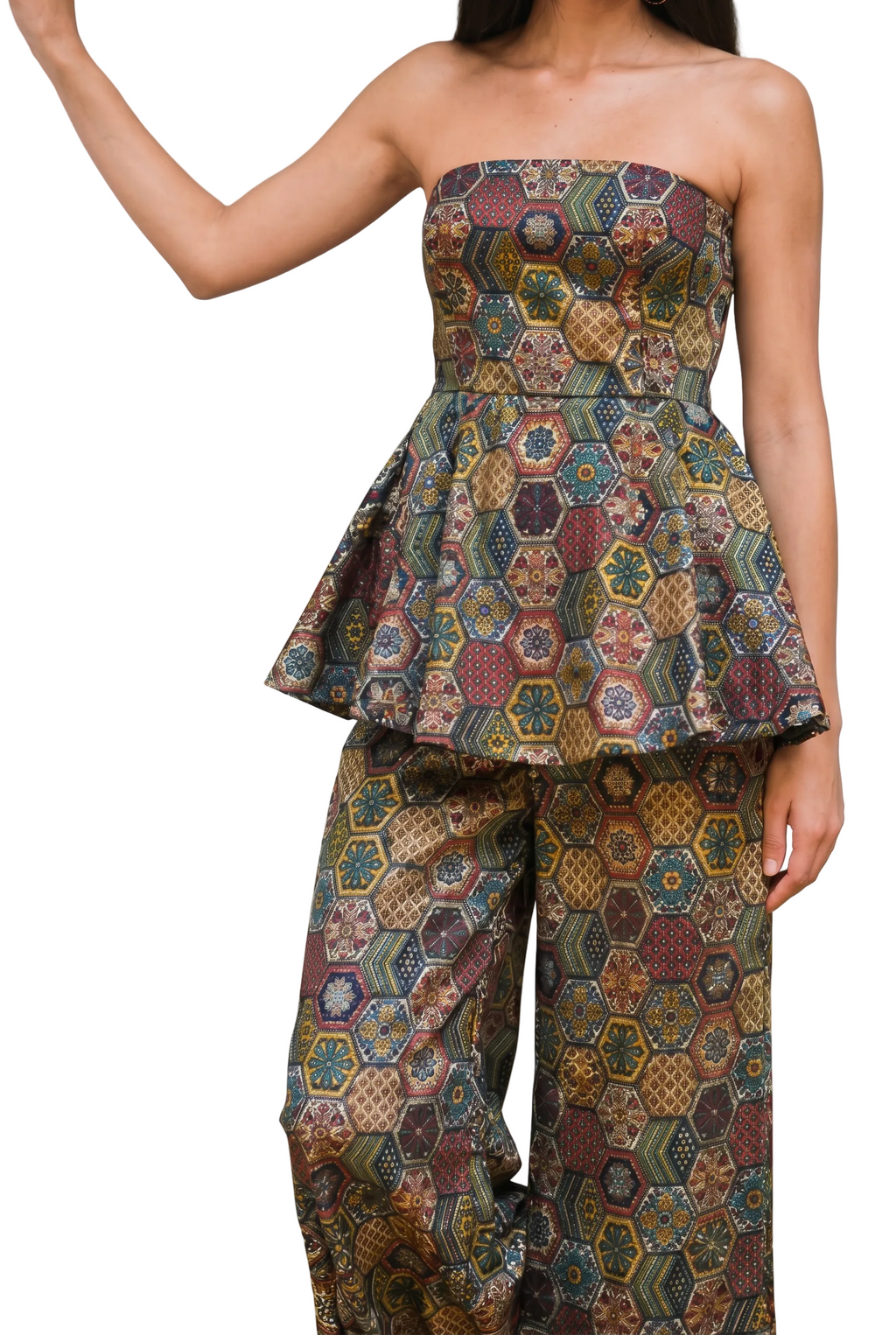 Mosaic Royale Strapless Peplum Co-ord Set