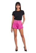 Fuchsia Satin High-Waisted Tailored Shorts