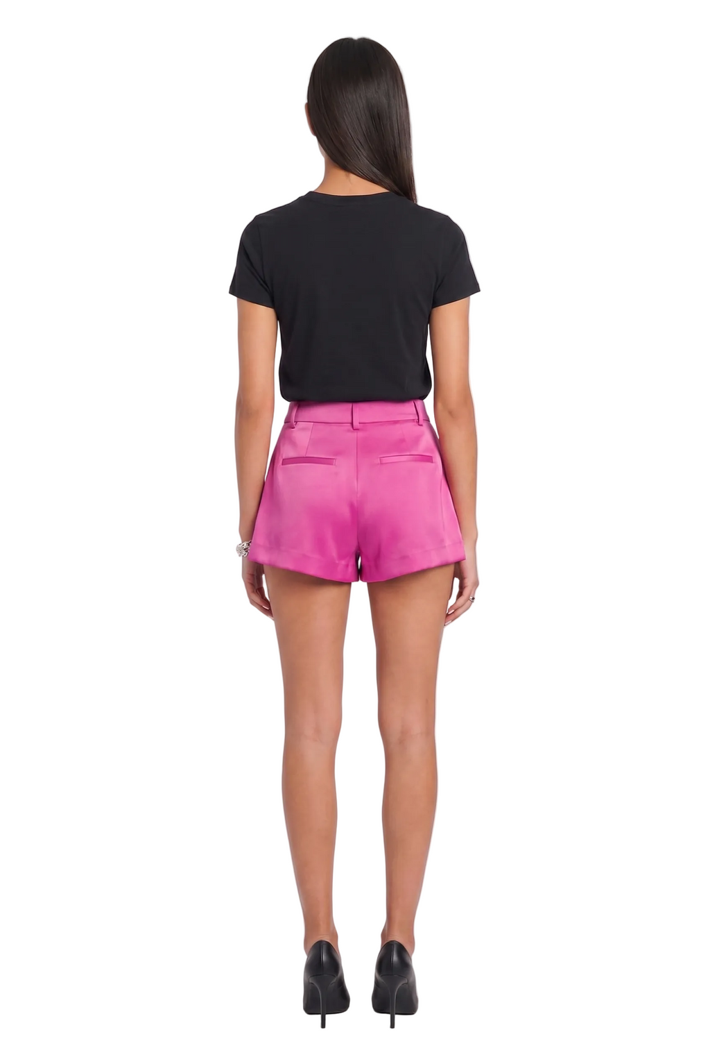Fuchsia Satin High-Waisted Tailored Shorts