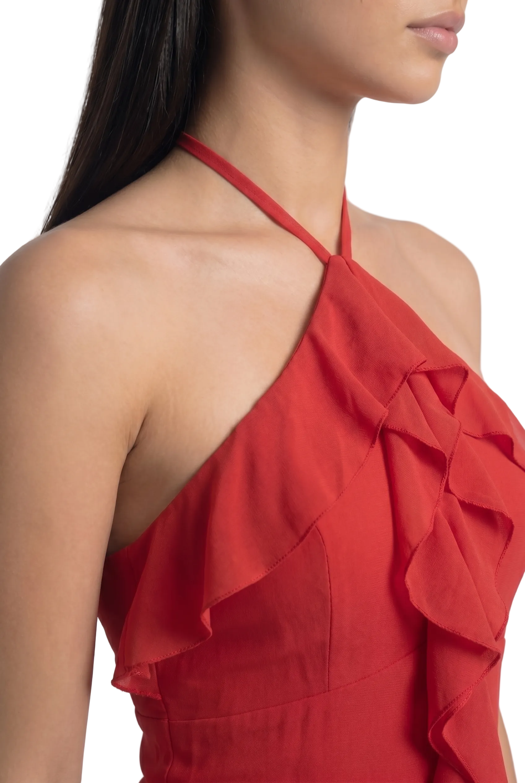 Scarlet Fleur Ruffle Halter Mini Dress