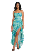 Ocean Mist Ruffle High-Low Maxi Dress