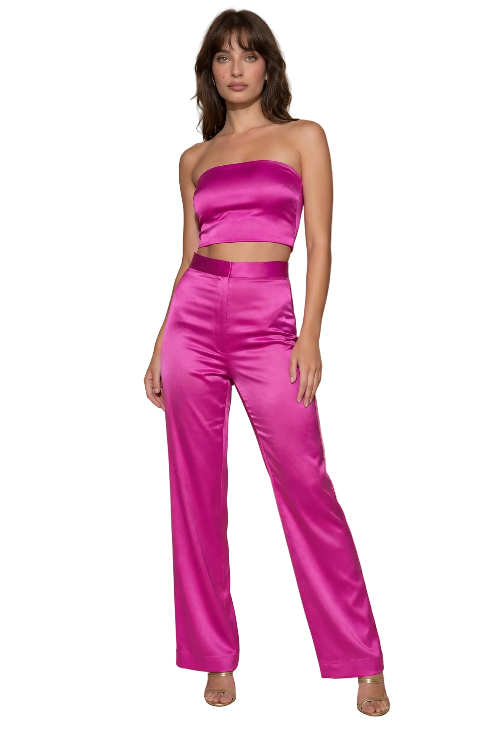 Fuchsia Luxe Satin Wide-Leg Trousers