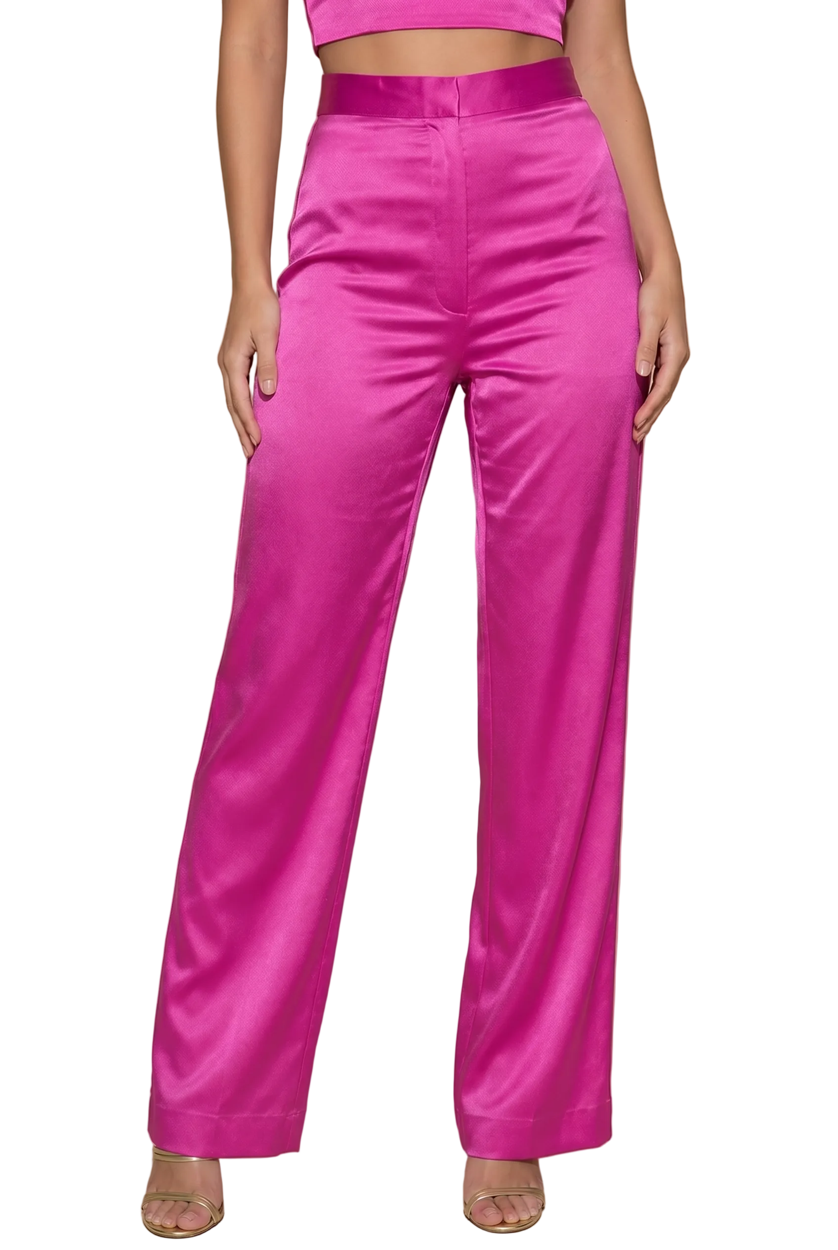 Fuchsia Luxe Satin Wide-Leg Trousers
