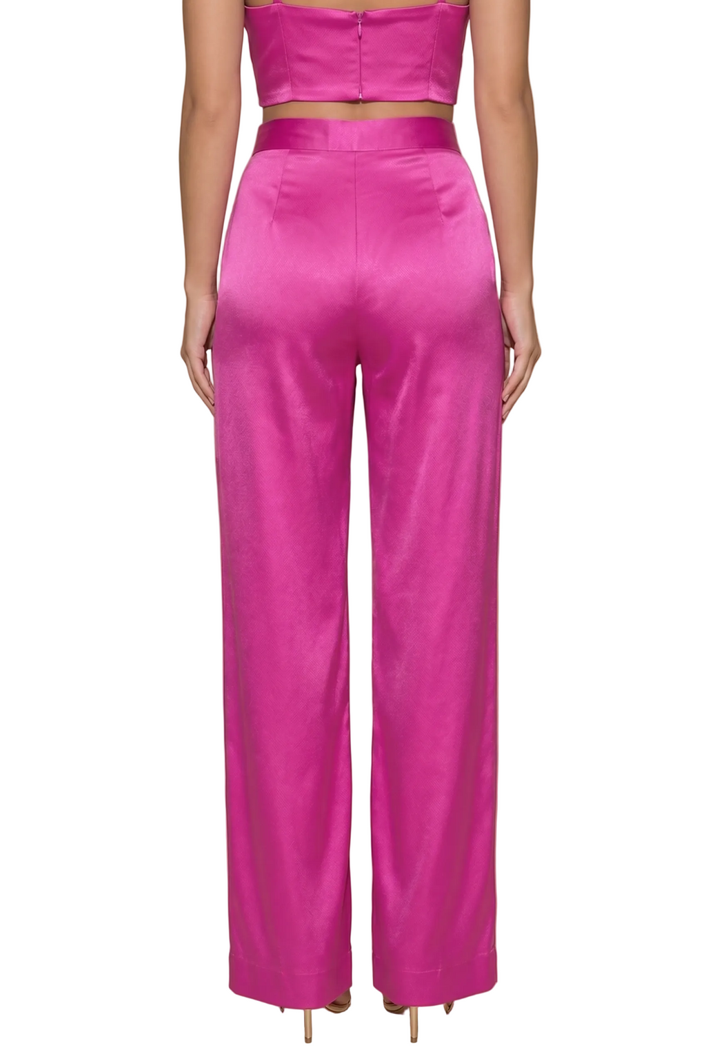 Fuchsia Luxe Satin Wide-Leg Trousers