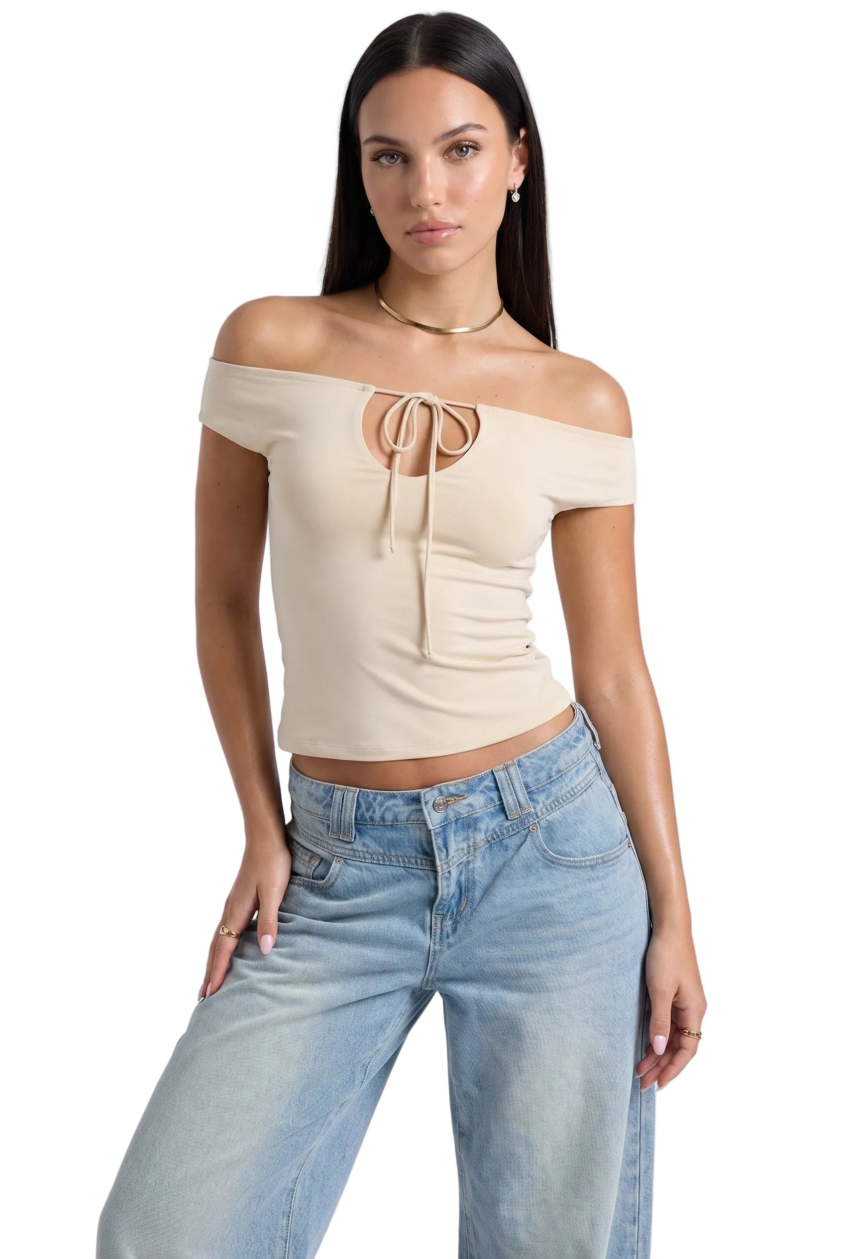 Ivory Muse Off-Shoulder Tie-Up Top