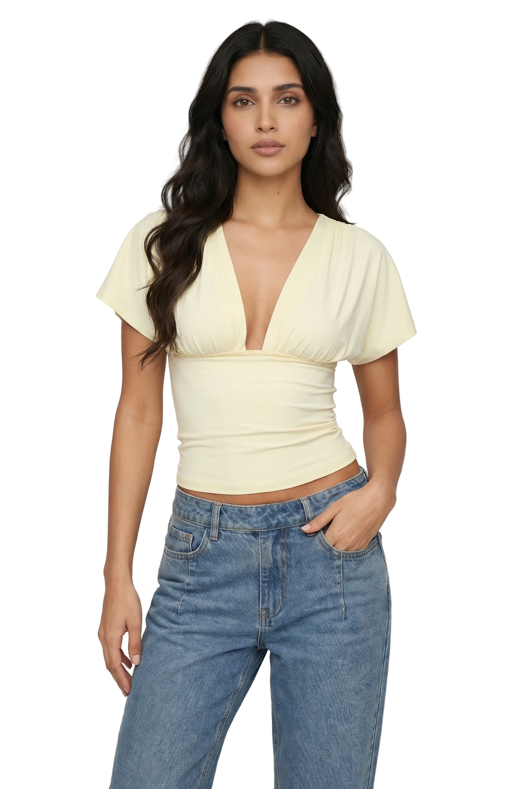 Plunging V Neck Flutter Top