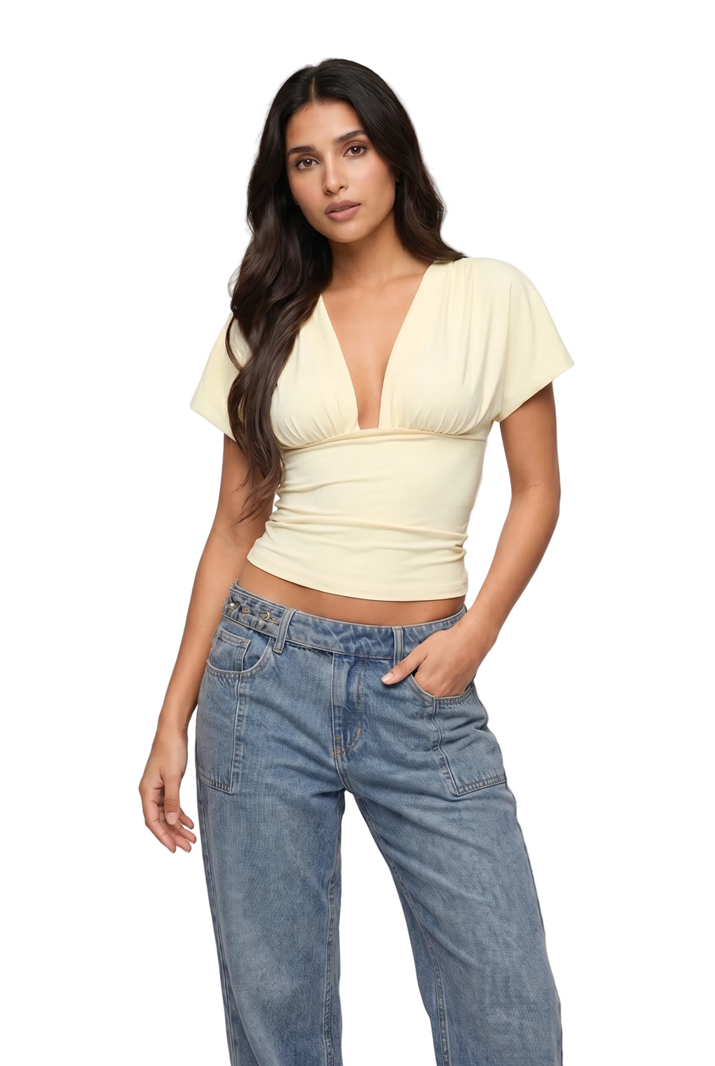 Plunging V Neck Flutter Top