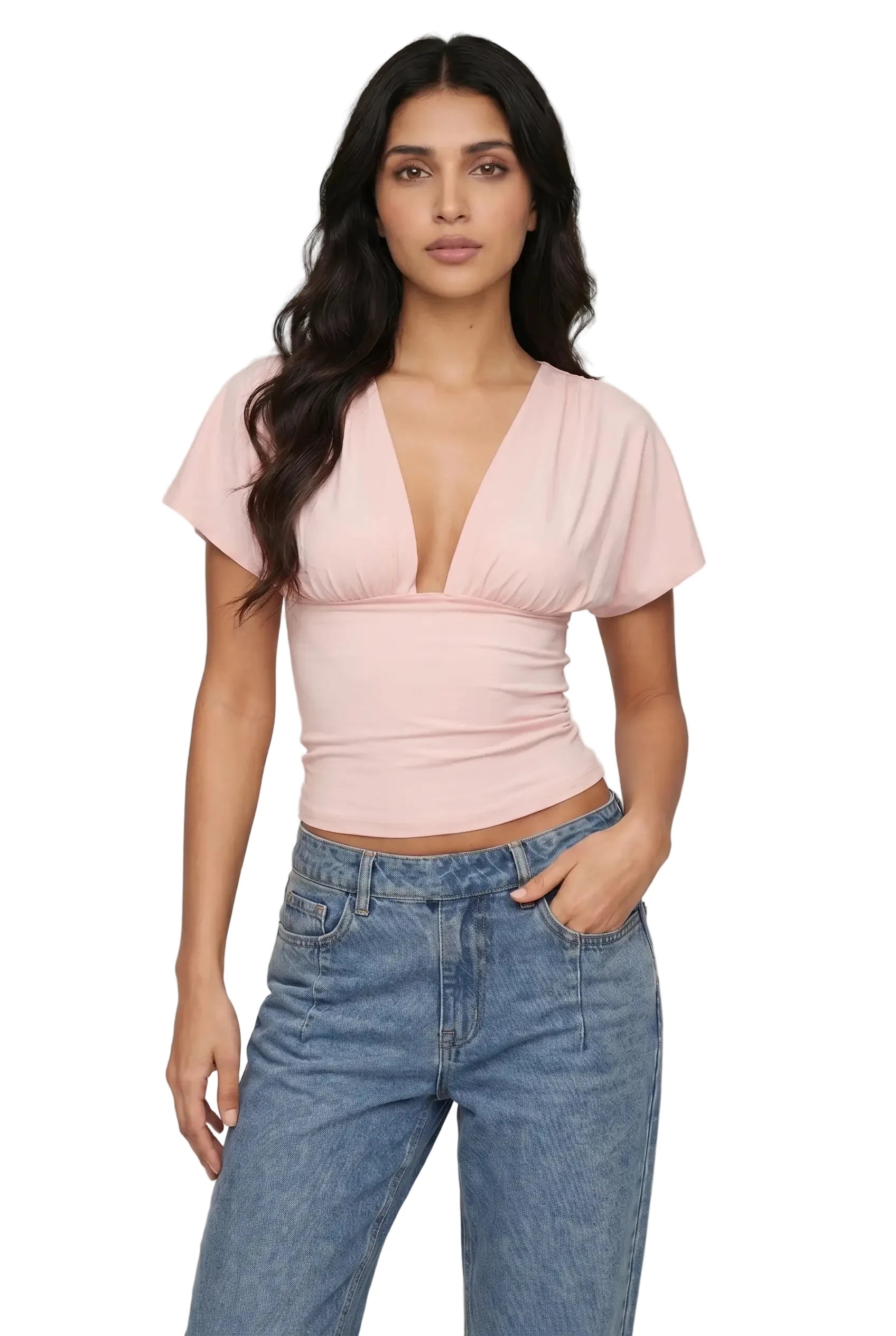 Plunging V Neck Flutter Top