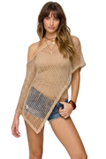 Sheer Mesh Asymmetric Cover-Up Top