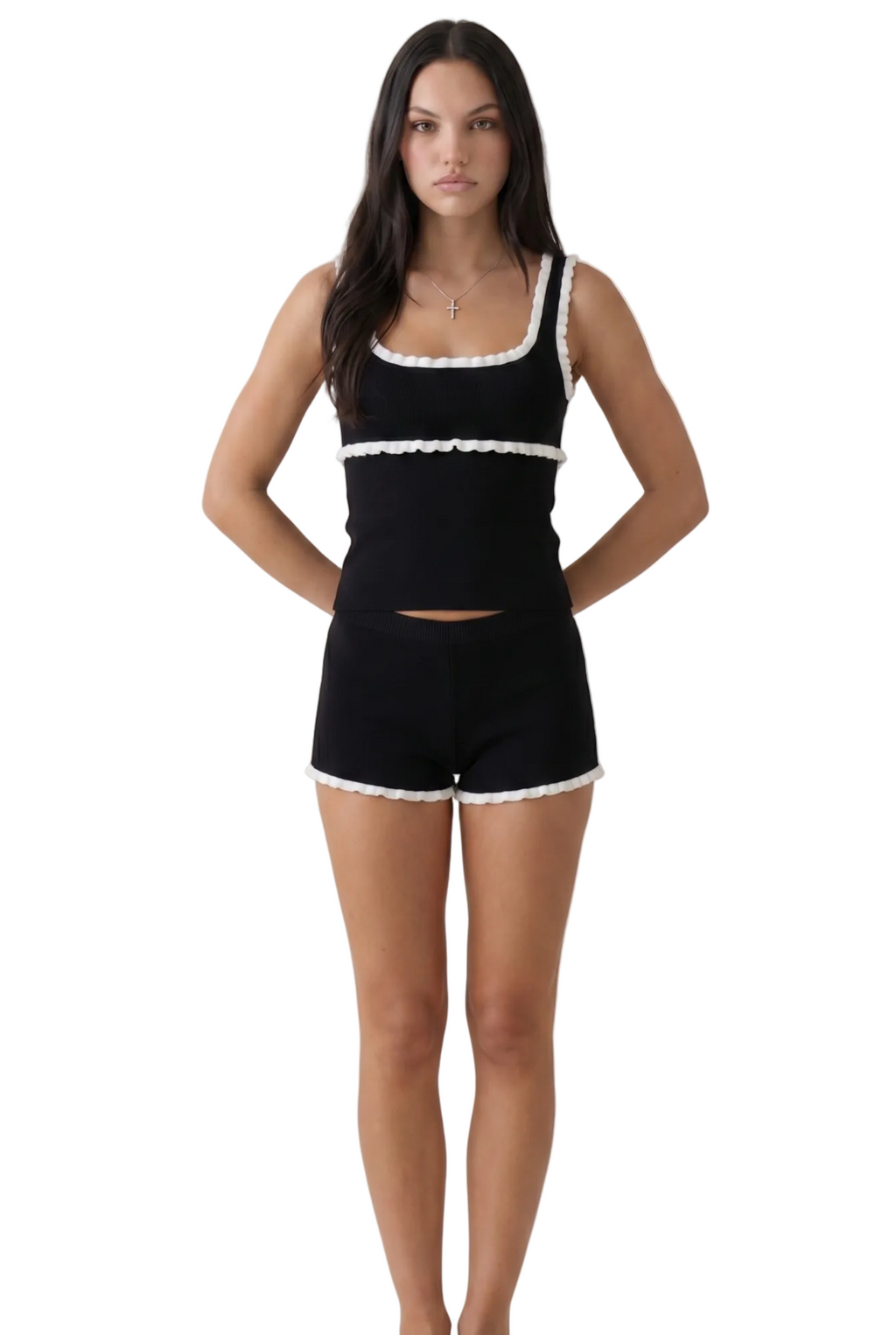 Ribbed Ruffle Trim Lounge Co-Ord Set
