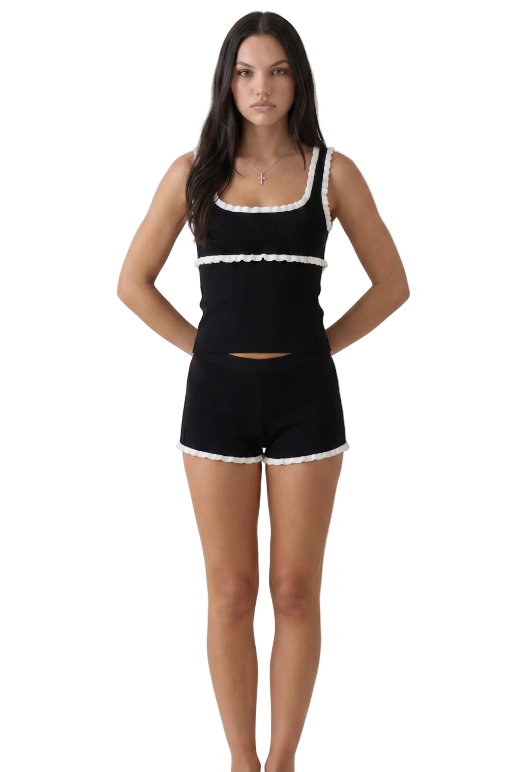 Ribbed Ruffle Trim Lounge Co-Ord Set