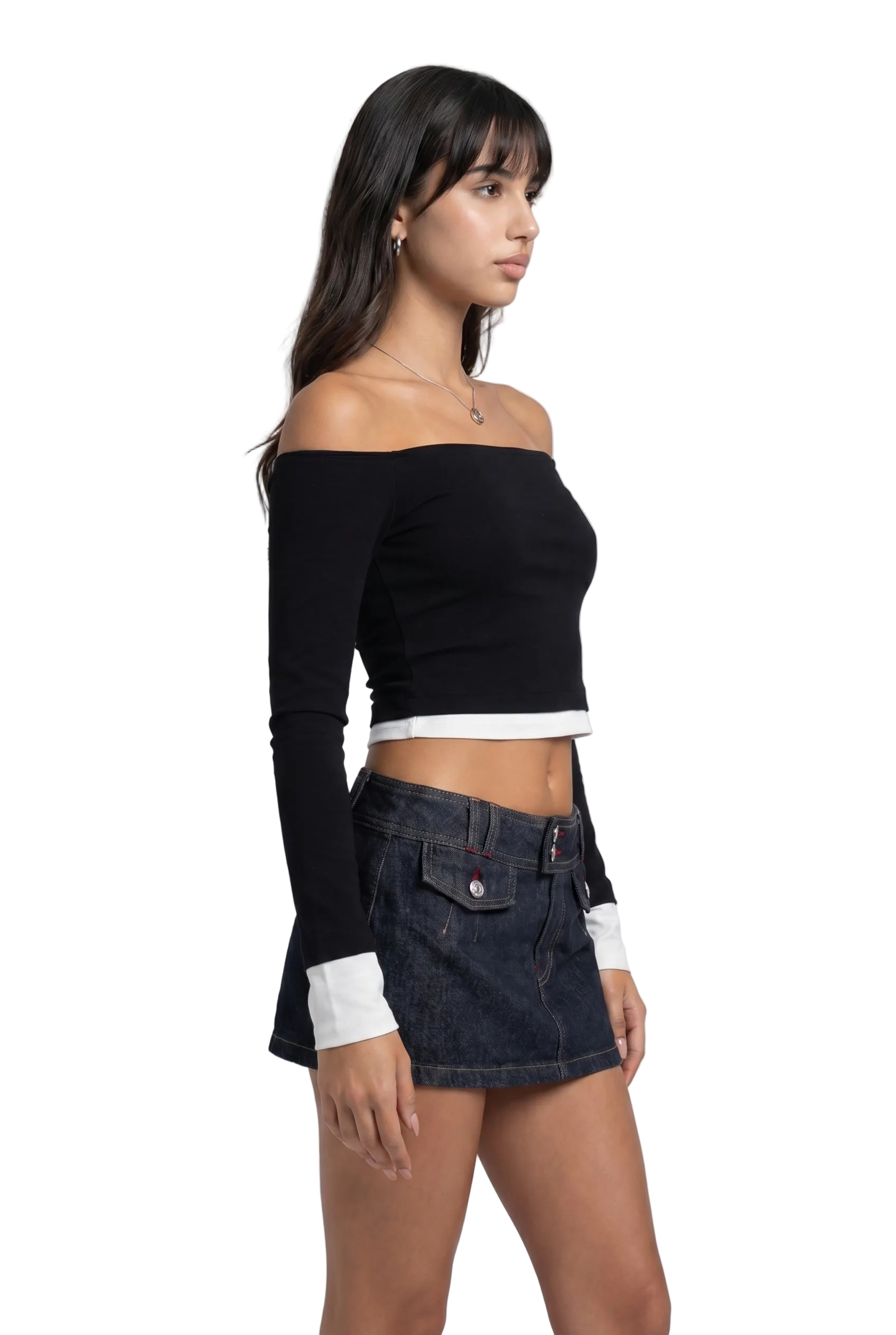 Off-Shoulder Contrast Hem Crop Top