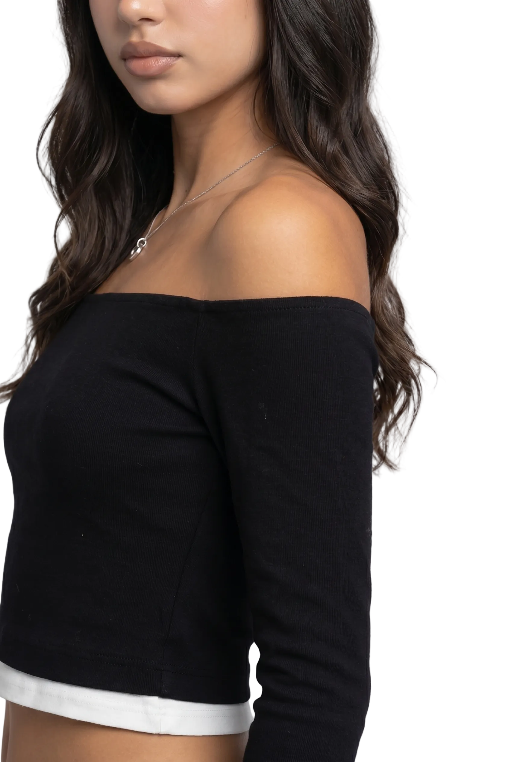 Off-Shoulder Contrast Hem Crop Top