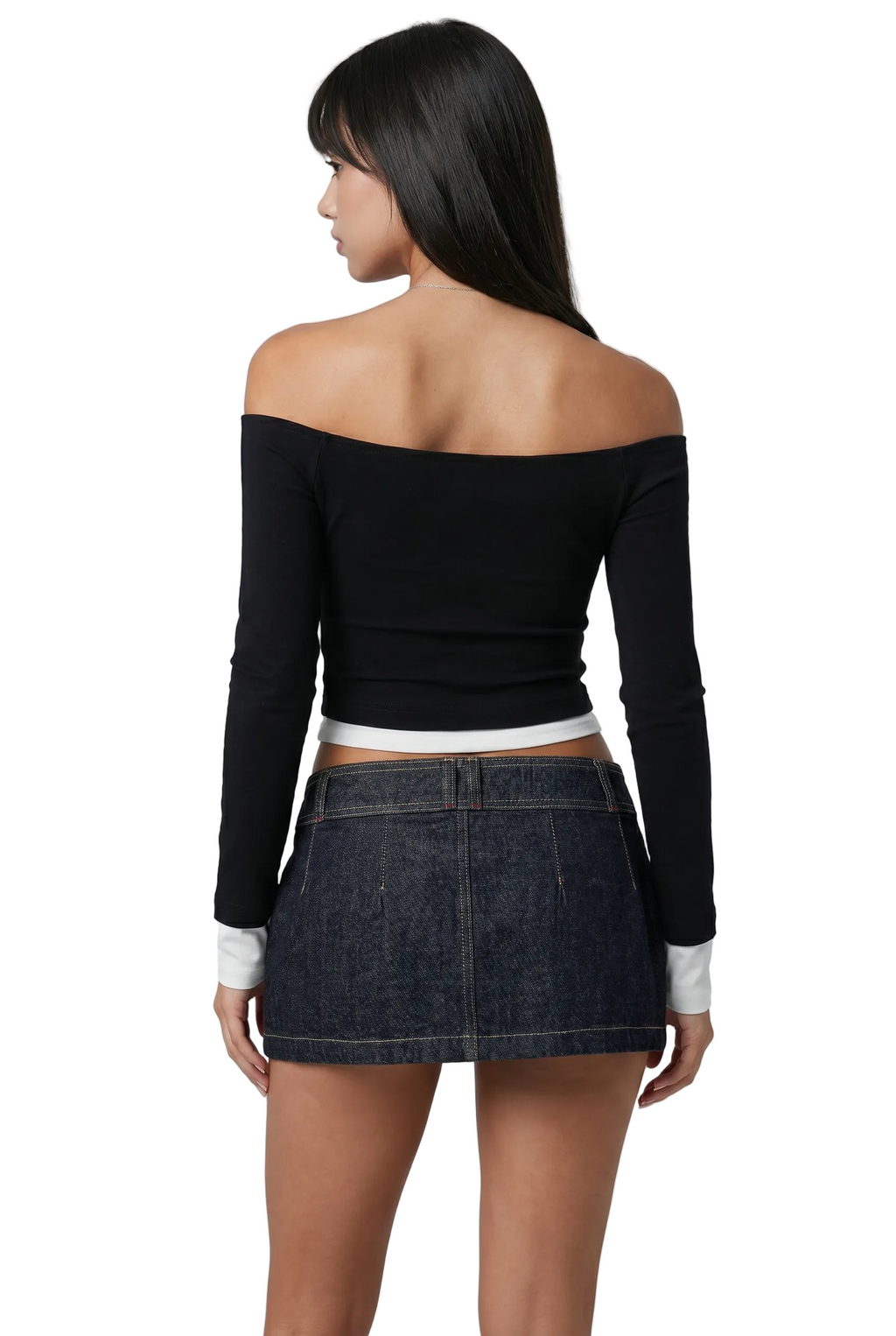 Off-Shoulder Contrast Hem Crop Top