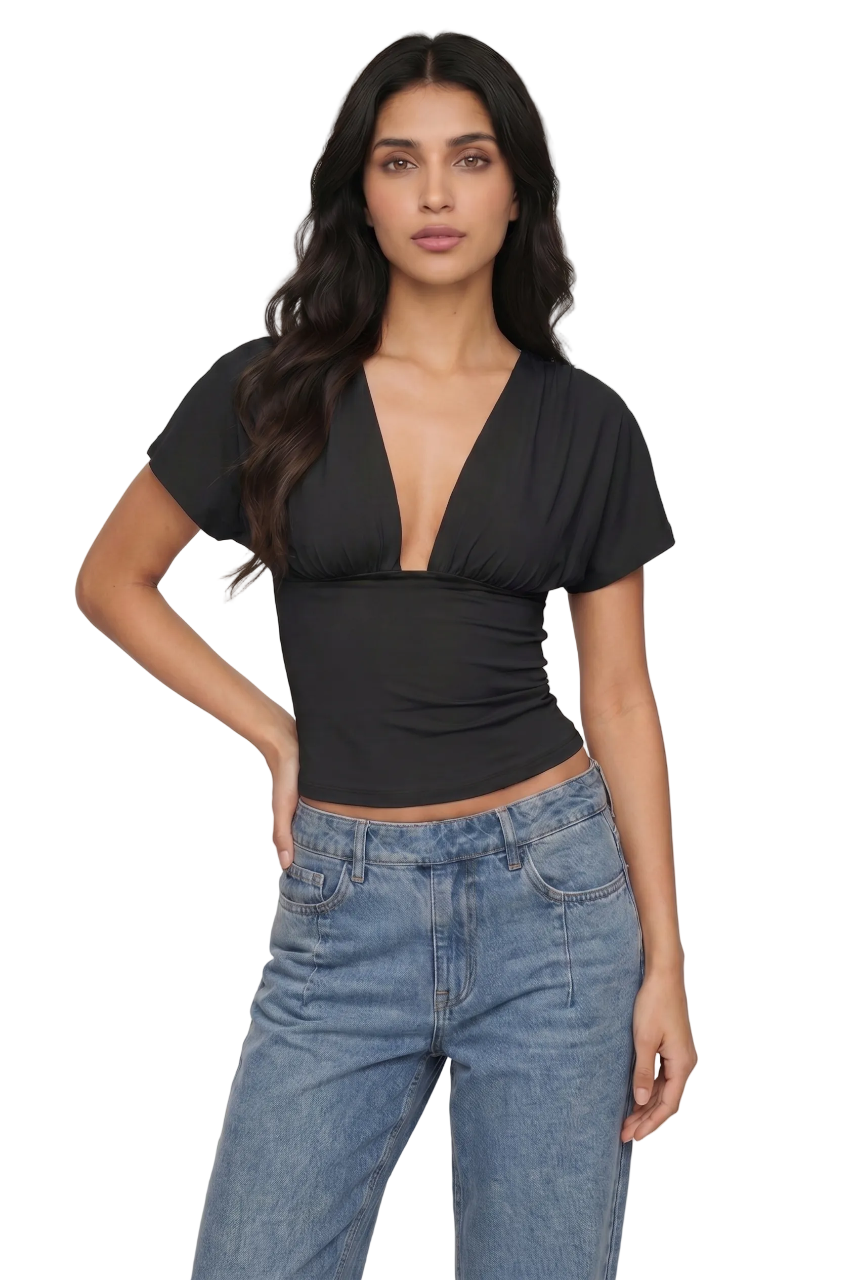 Plunging V Neck Flutter Top