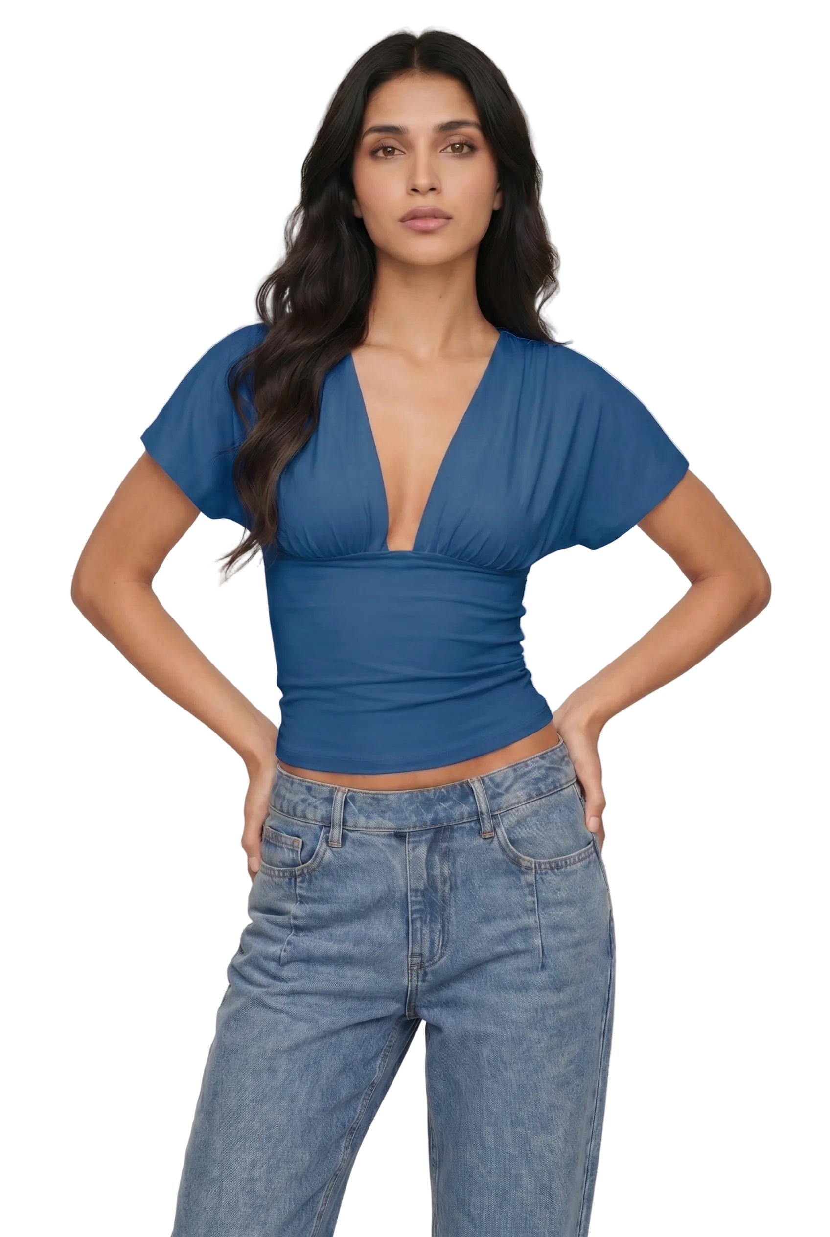 Plunging V Neck Flutter Top
