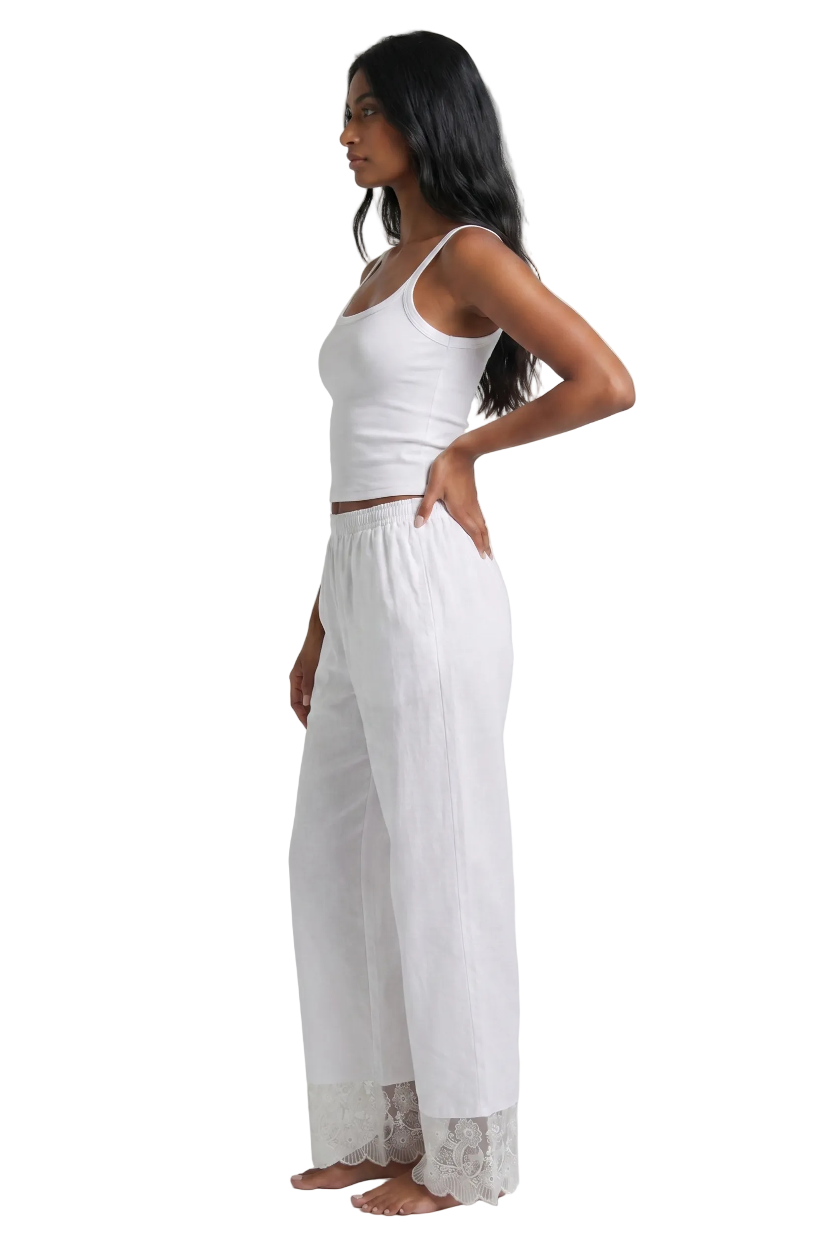 Lace Hem Relaxed Pants