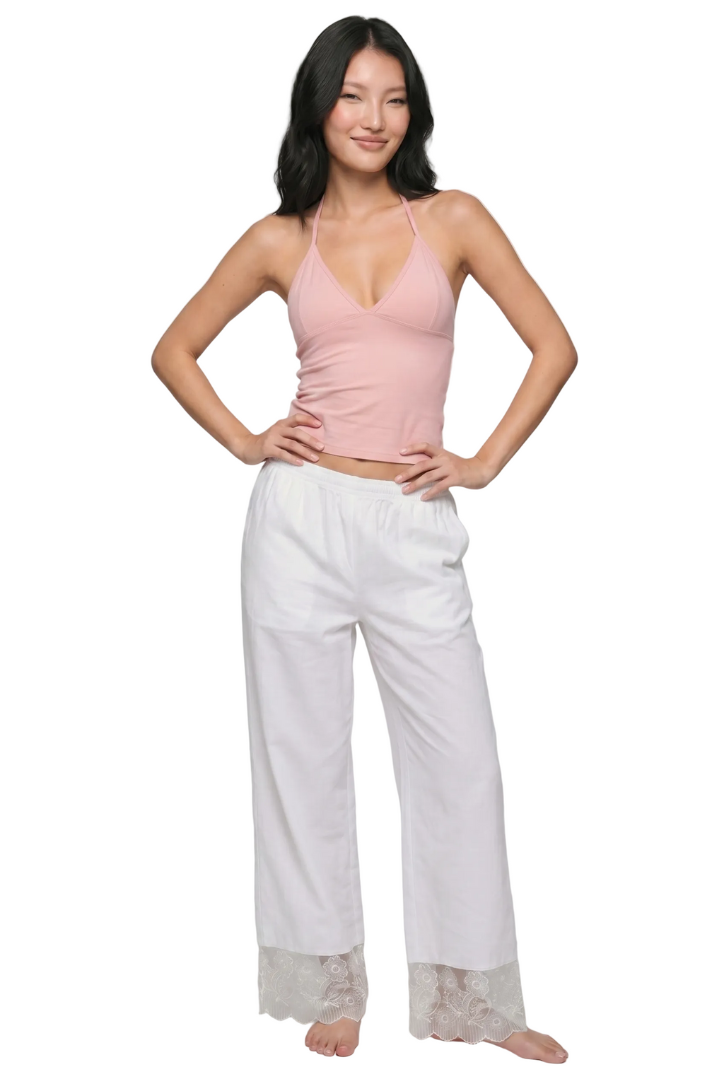 Lace Hem Relaxed Pants