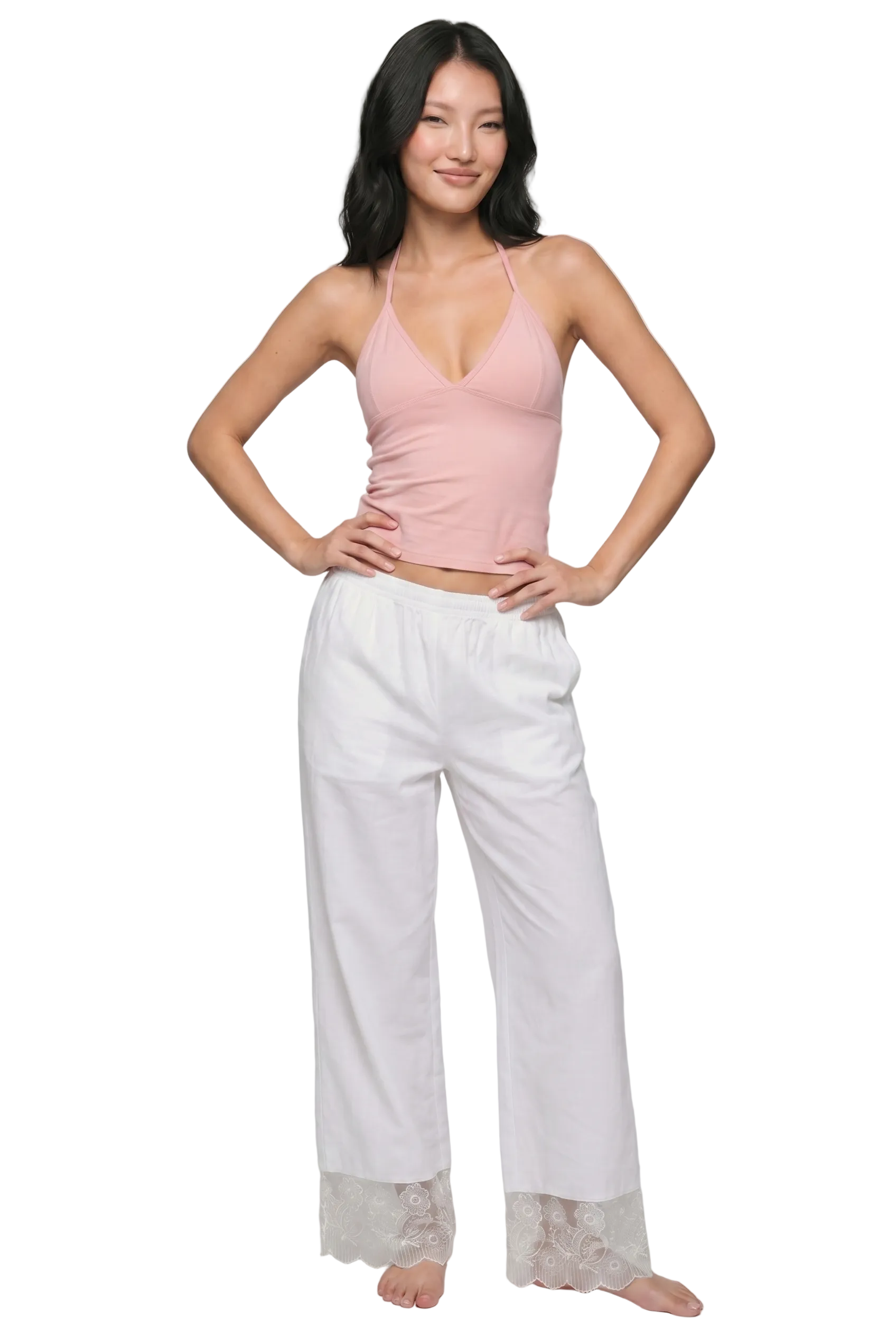 Lace Hem Relaxed Pants