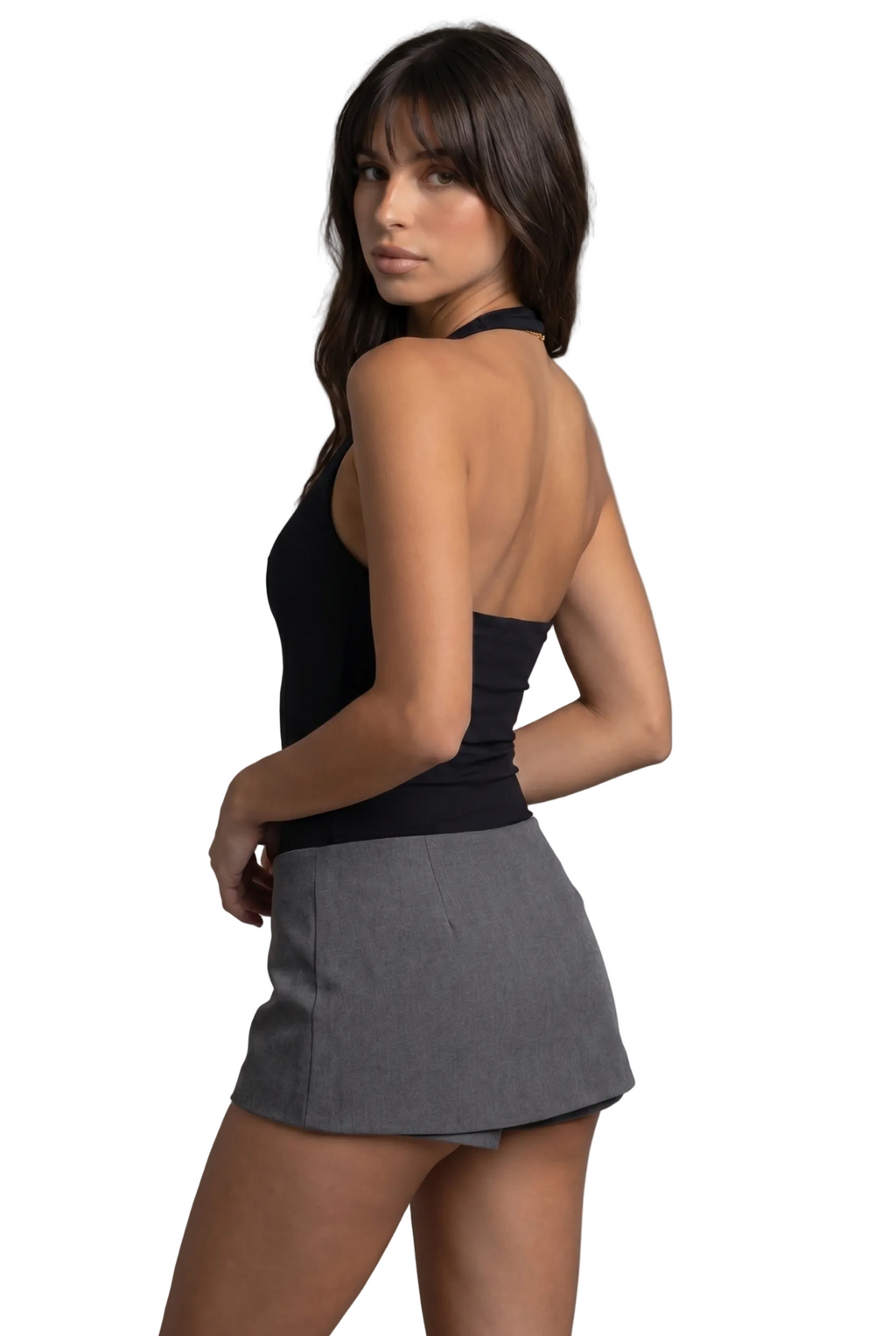 Charcoal Button-Detail Skort