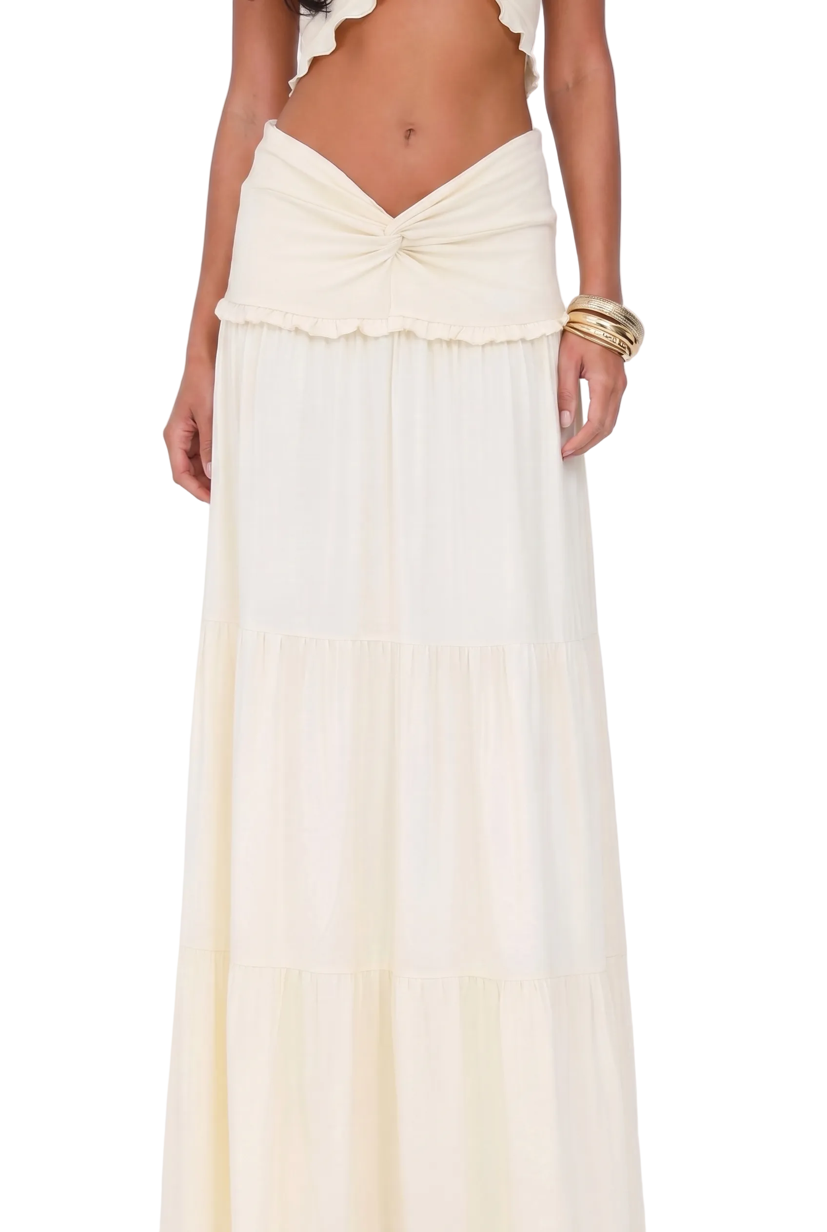 Twist Waist Tiered Maxi Skirt