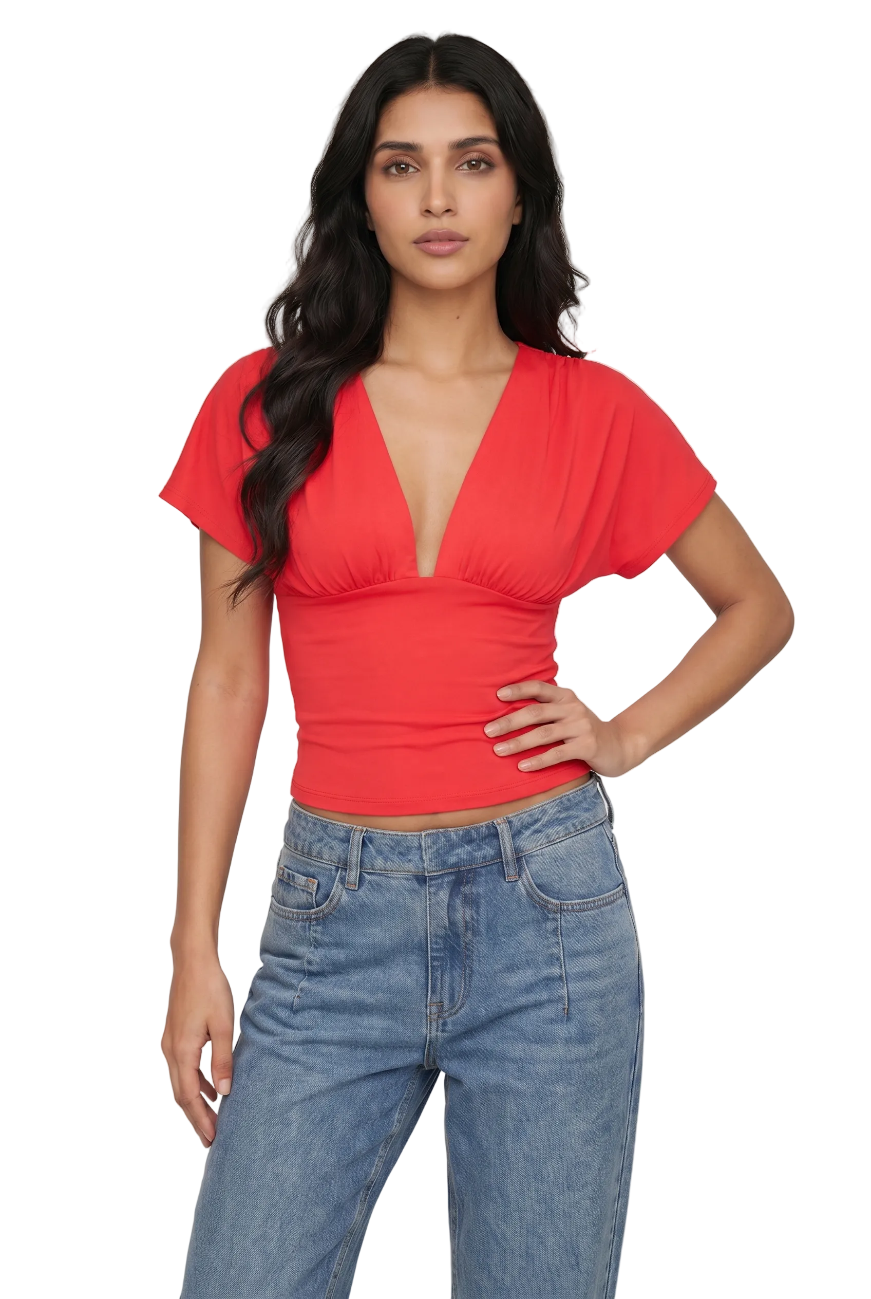 Plunging V Neck Flutter Top