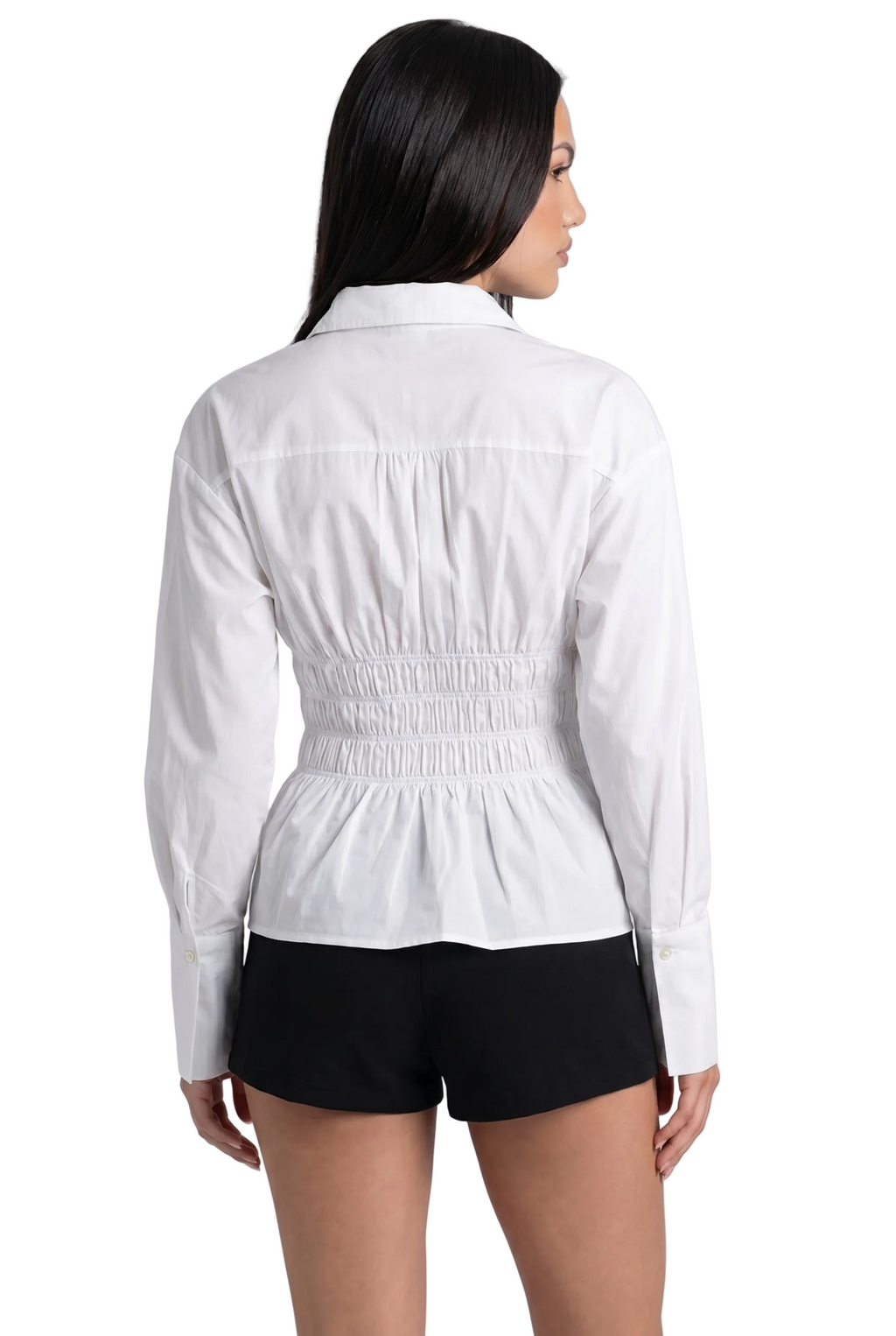 Smocked Waist Button-Down Peplum Shirt