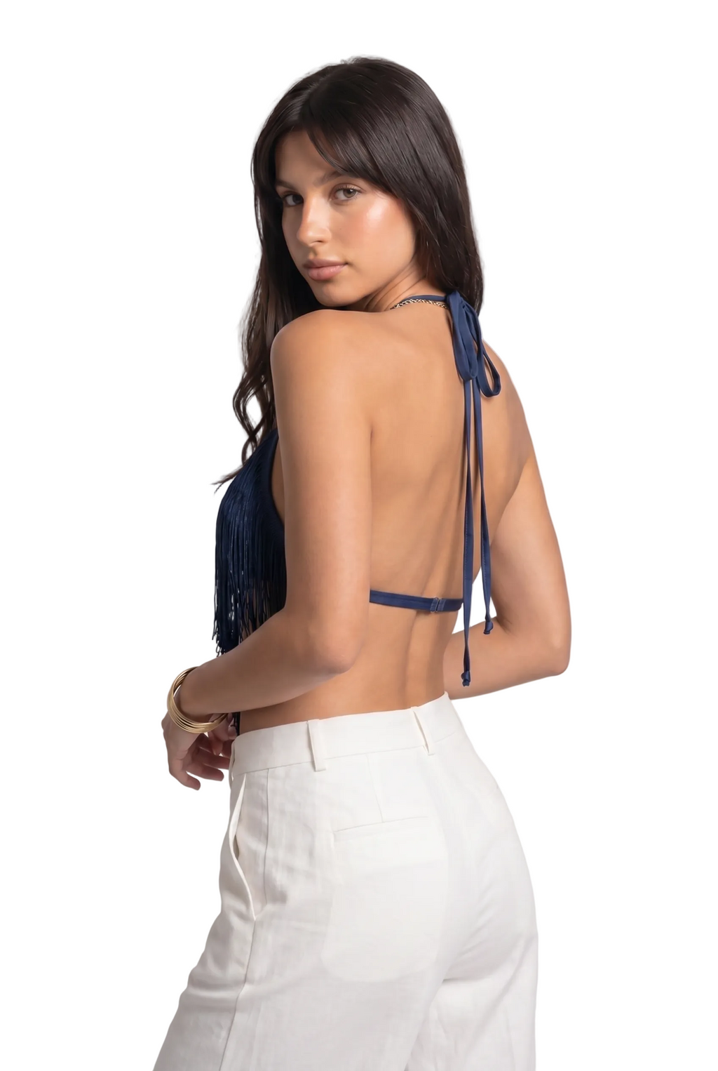 Fringe Halter Triangle Top