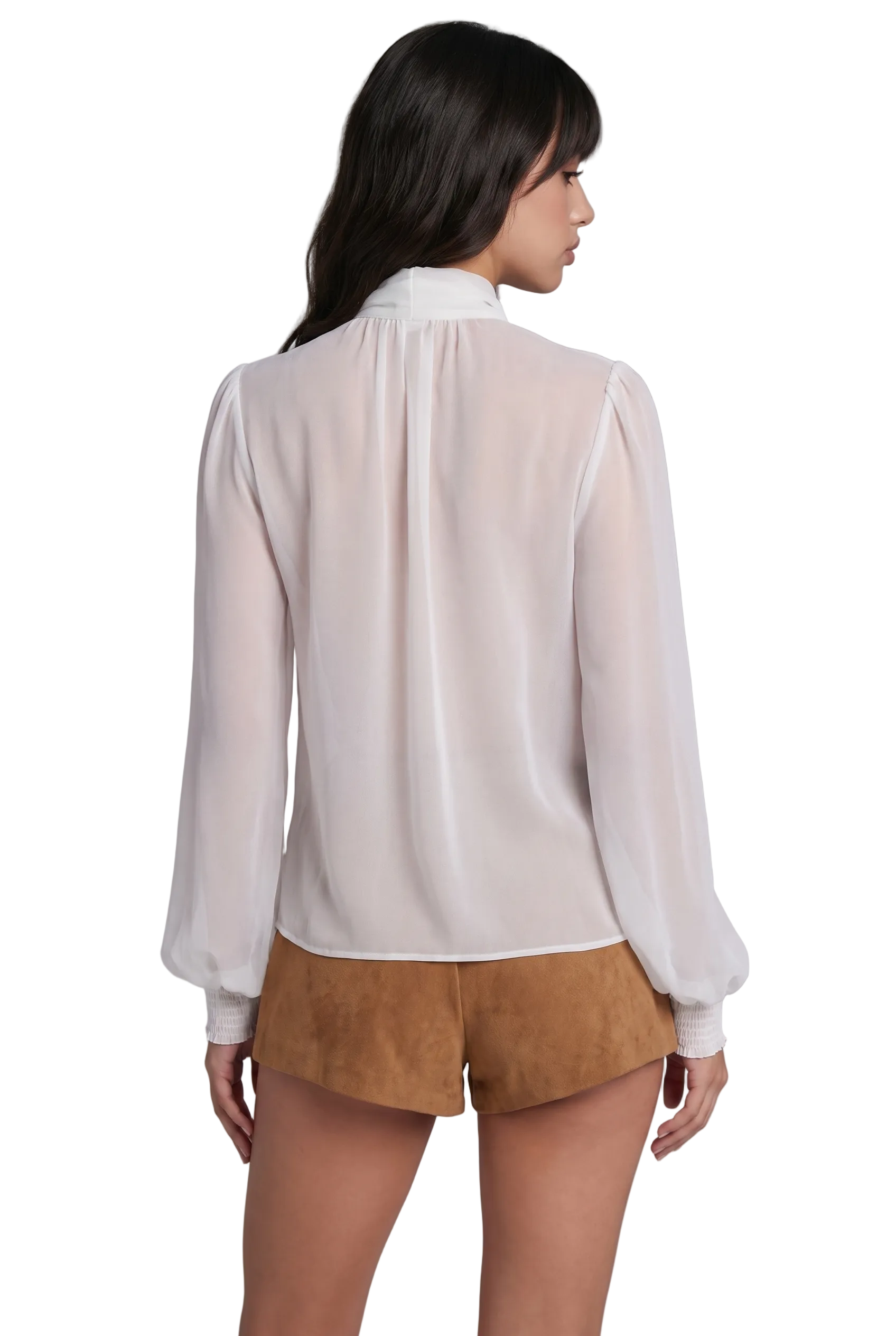 Sheer Bow-Tie Chiffon Blouse