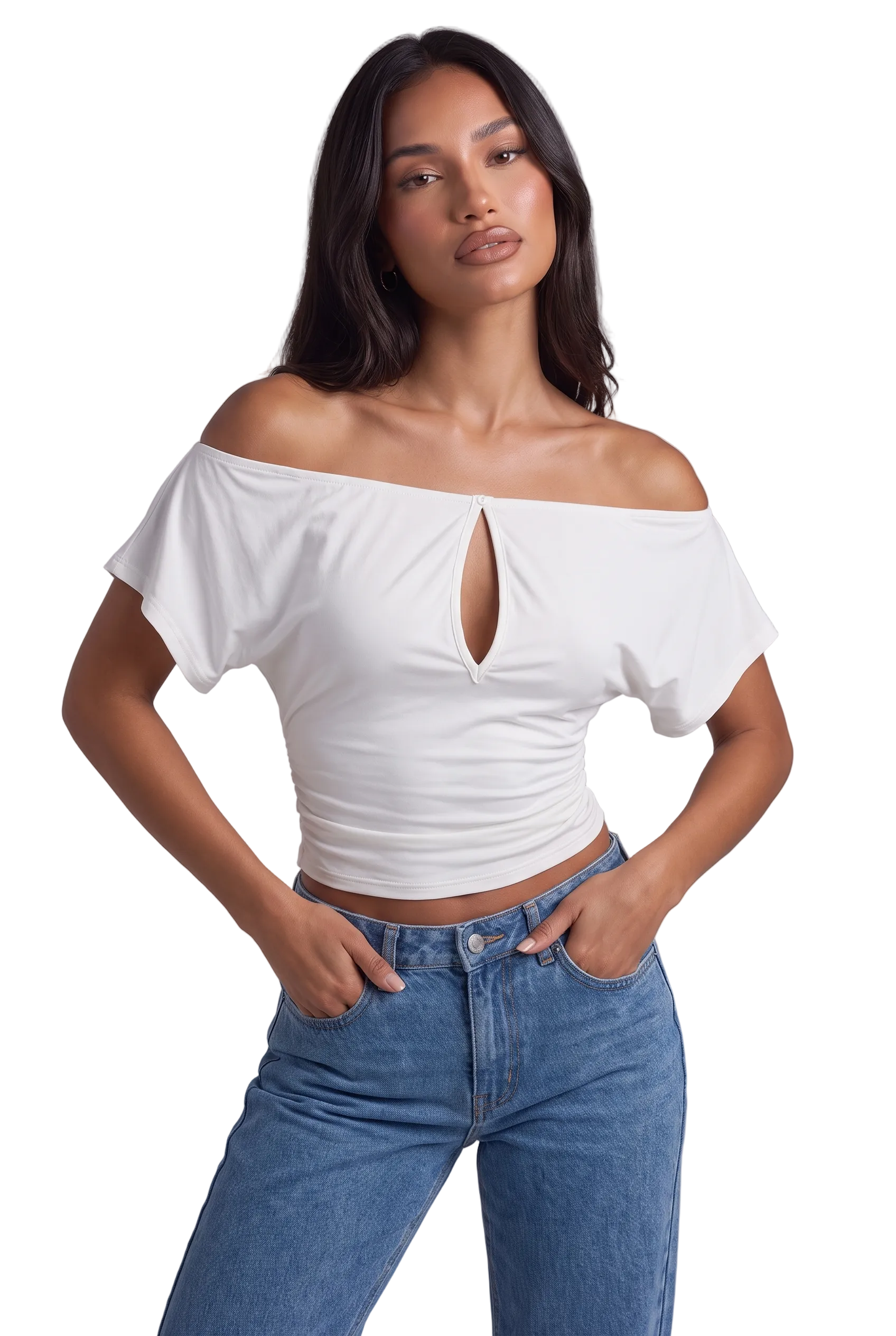 Ivory Off-Shoulder Keyhole Top