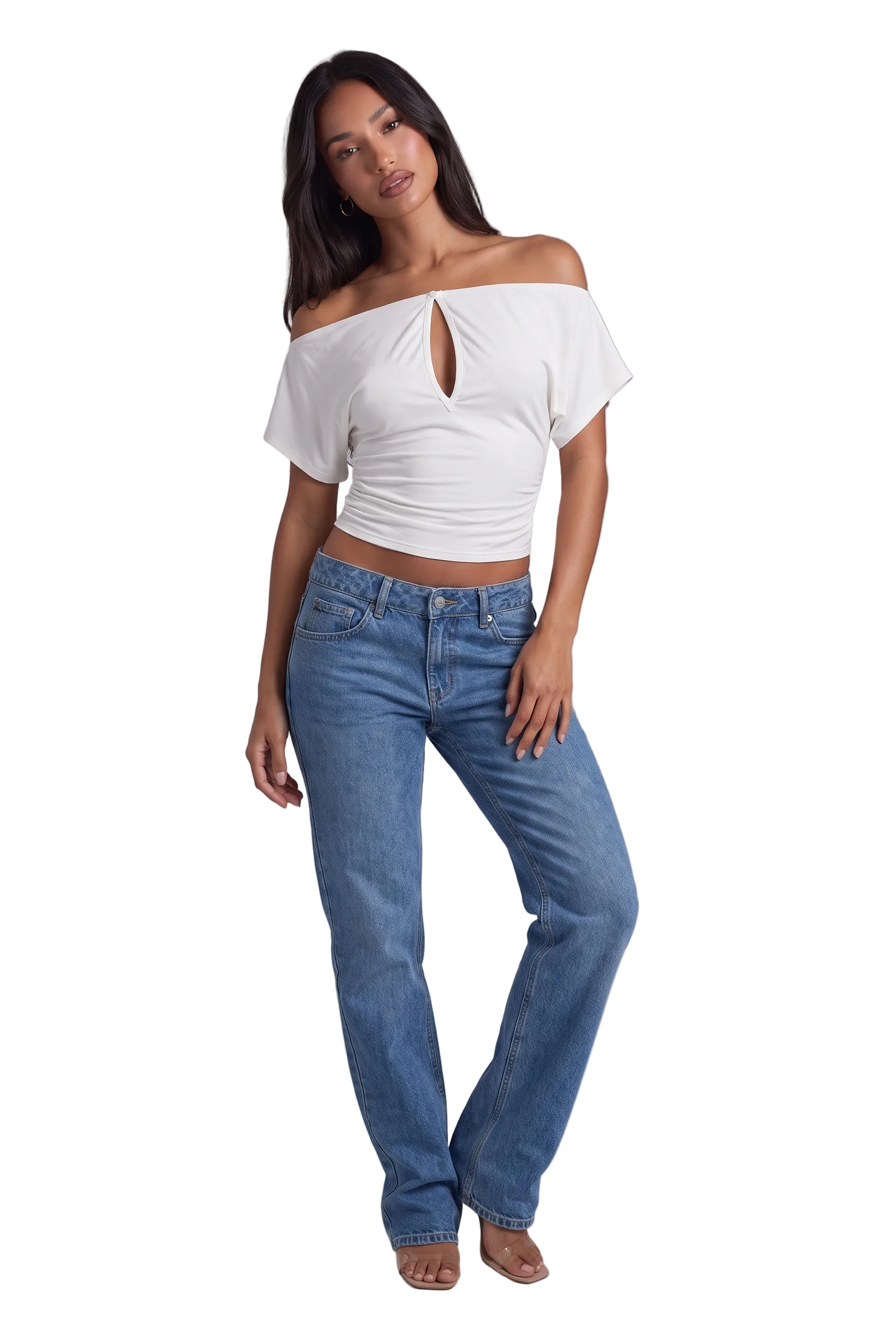 Ivory Off-Shoulder Keyhole Top