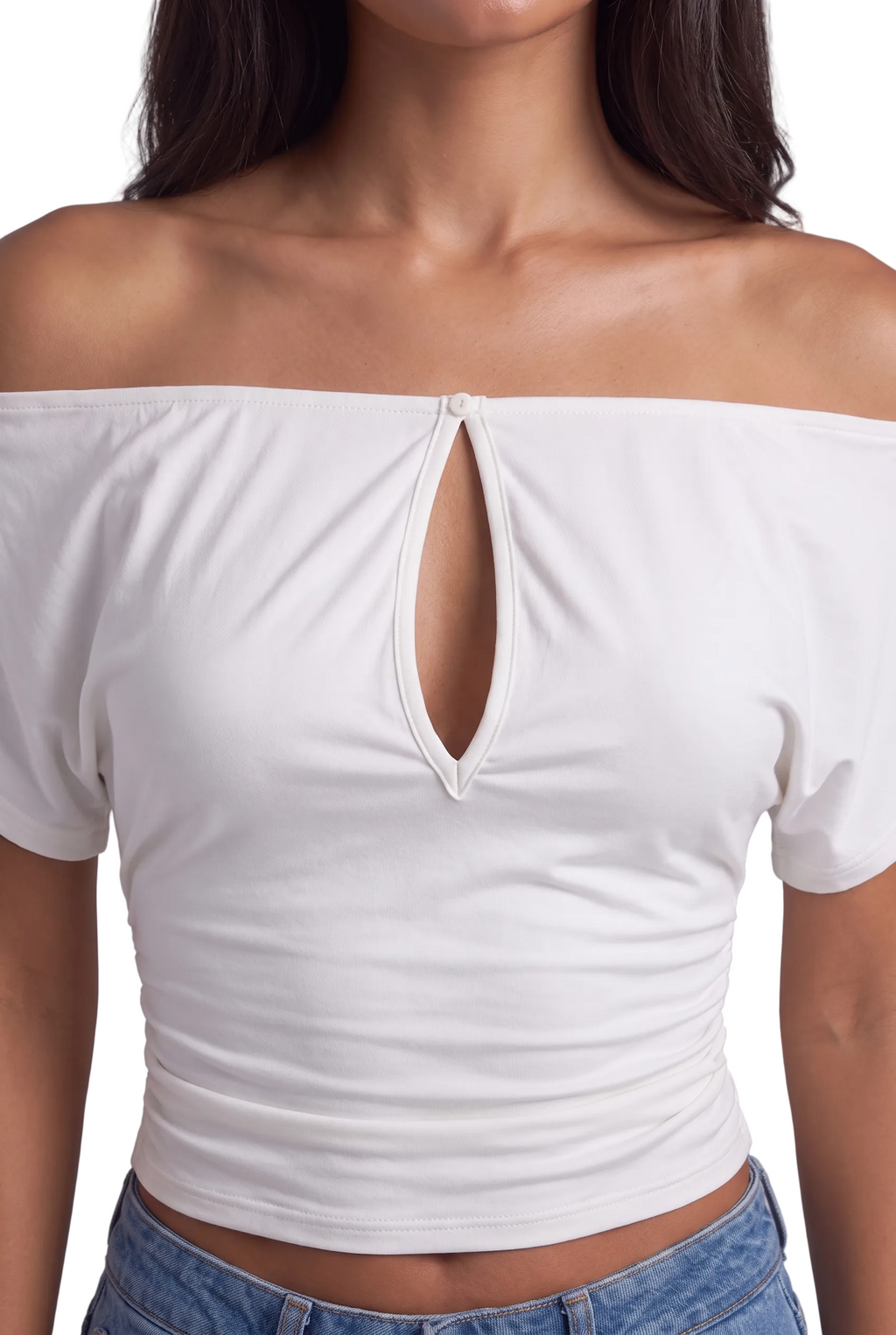 Ivory Off-Shoulder Keyhole Top