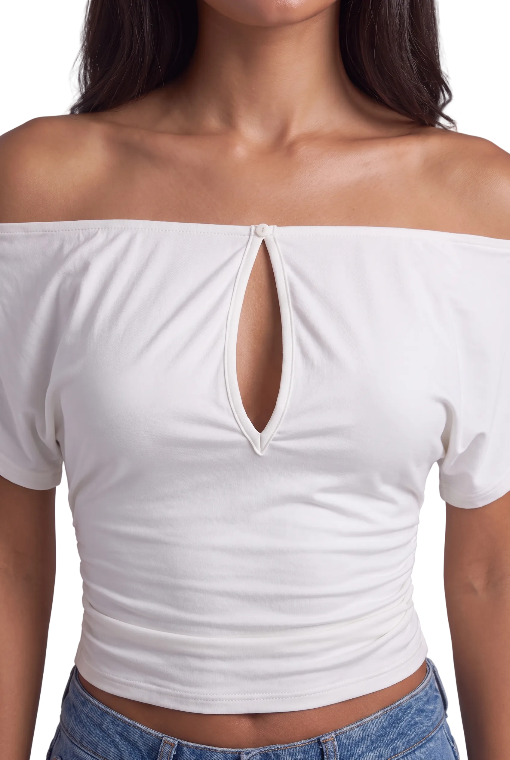 Ivory Off-Shoulder Keyhole Top