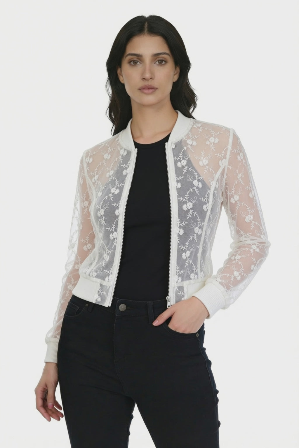 Ivory Fleur Sheer Embroidered Jacket